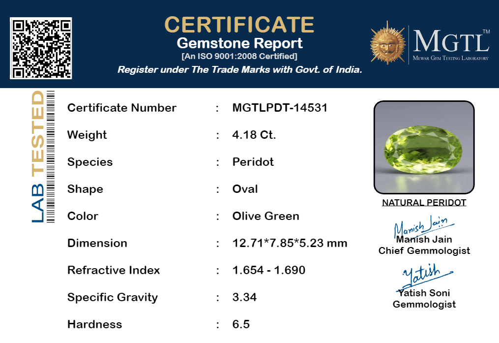 Peridot - 4.18 Carat Prime Quality PDT-14531