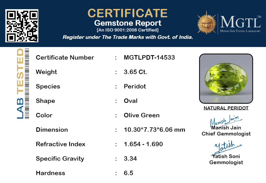Peridot - 3.65 Carat Prime Quality PDT-14533