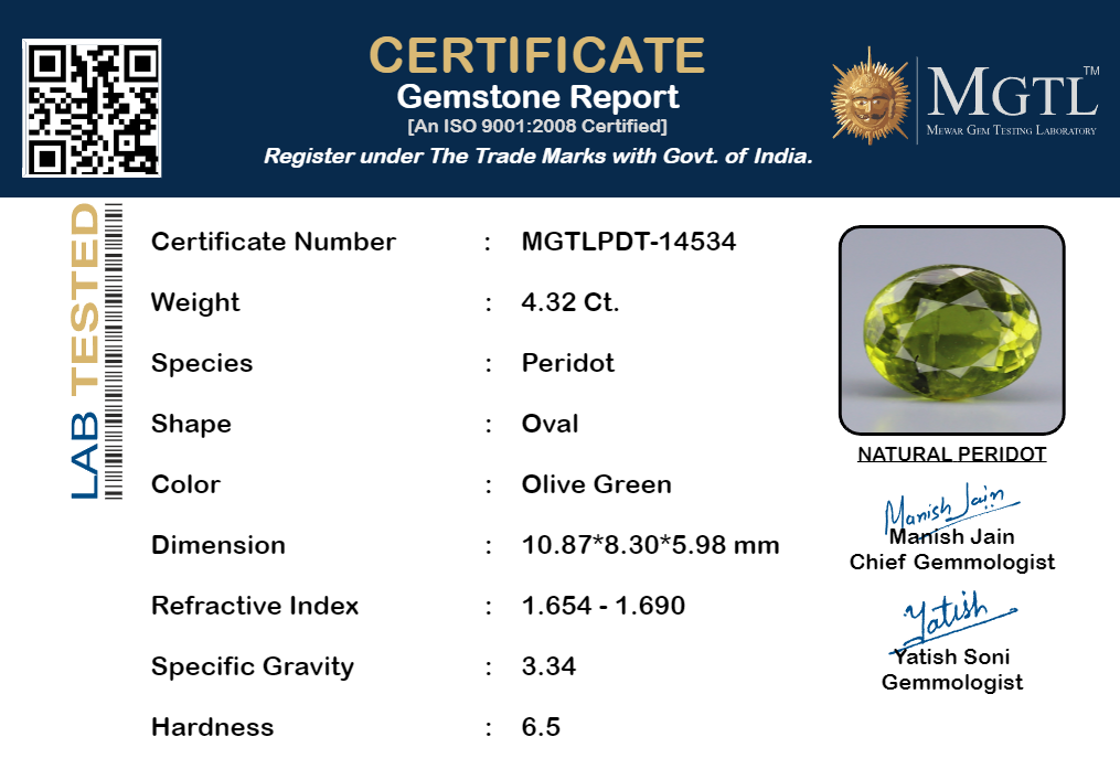 Peridot - 4.32 Carat Prime Quality PDT-14534
