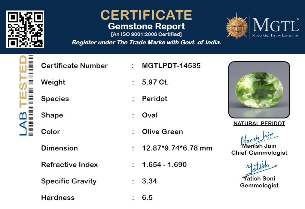 Peridot - 5.97 Carat Prime Quality PDT-14535