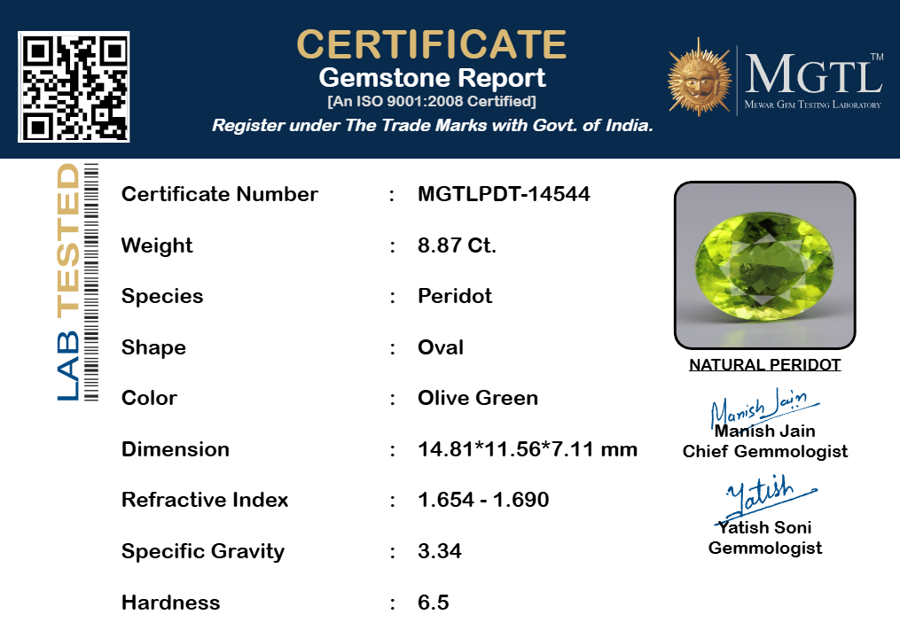 Peridot - 8.87 Carat Rare Quality PDT-14544