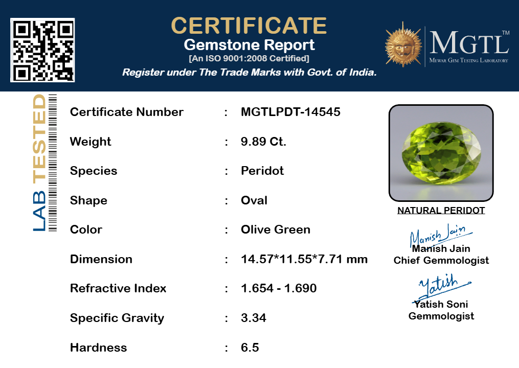 Peridot - 9.89 Carat Rare Quality PDT-14545