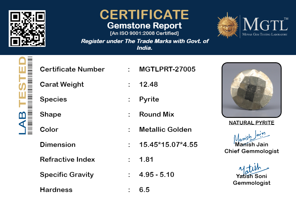 Natural Pyrite - 12.48 Carat Prime Quality PRT-27005