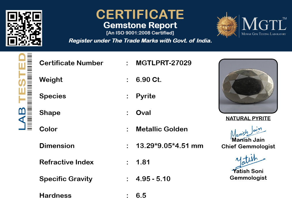 Natural Pyrite - 6.90 Carat Prime Quality PRT-27029