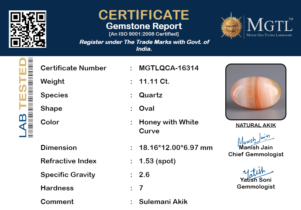 Akik - 11.11 Carat Limited Quality QCA-16314