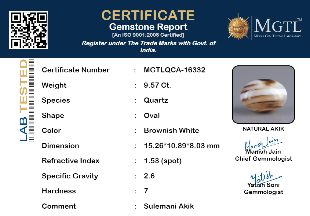 Akik - 9.57 Carat Limited Quality QCA-16332