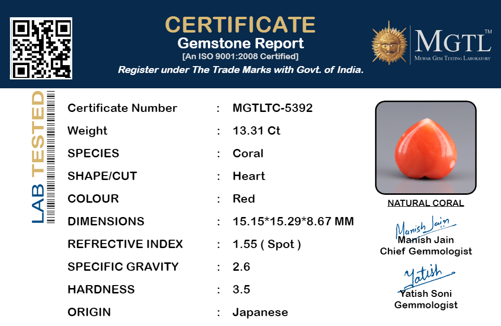 Red Coral - 13.31 Carat (14.71 Ratti - Moonga)