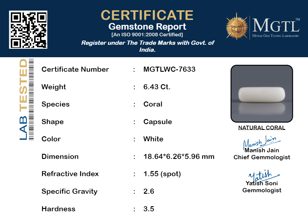 Italian White Coral - 6.43 Carat Limited Quality WC-7633