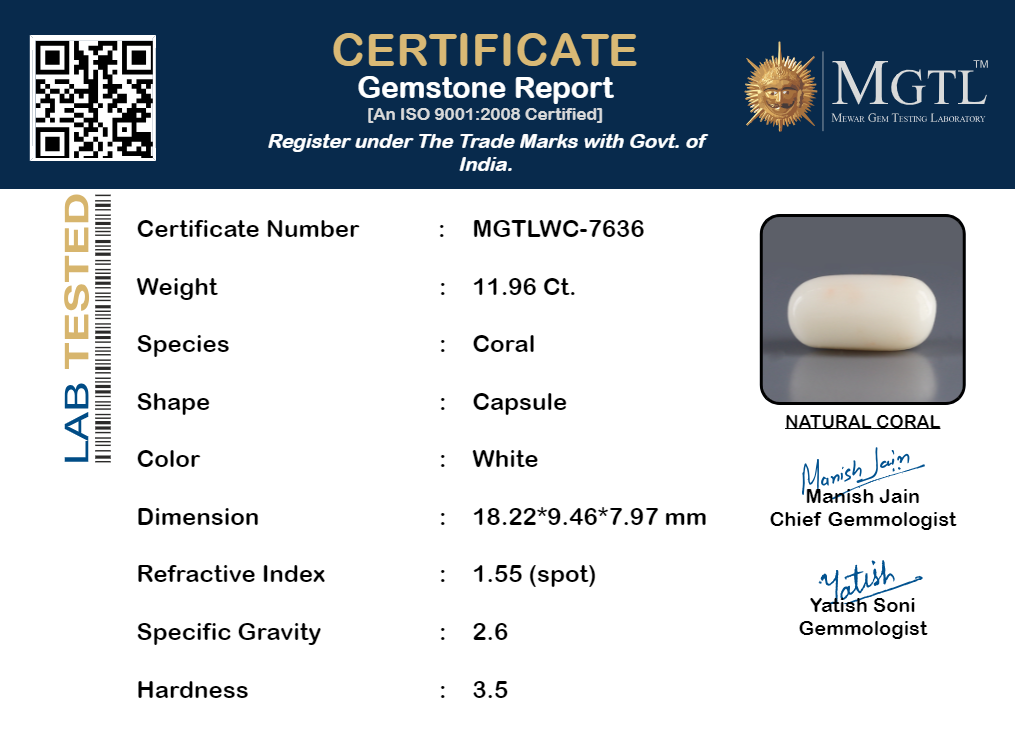 Italian White Coral - 11.96 Carat Limited Quality WC-7636