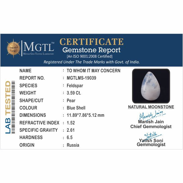 Russian Moonstone - MS 19039  Limited - Quality 3.59 Carat