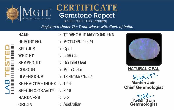Australian Opal - OPL-11171  Fine-Quality 5.09-Carat