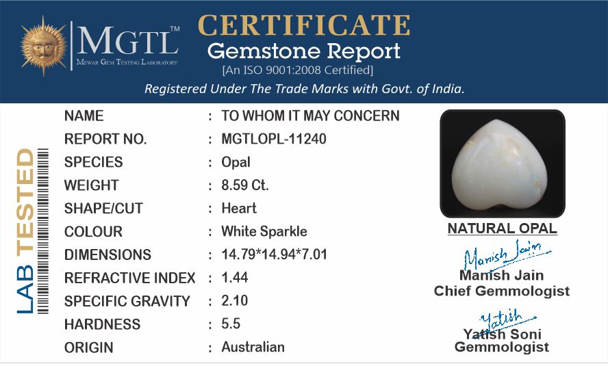 Australian Opal - 8.59-Carat Prime-Quality OPL-11240
