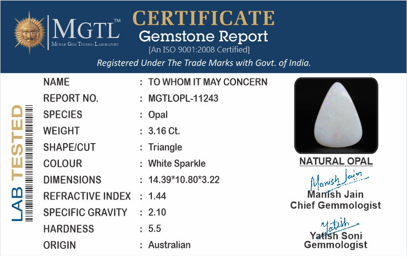 Australian Opal - 3.16-Carat Prime Quality OPL-11243