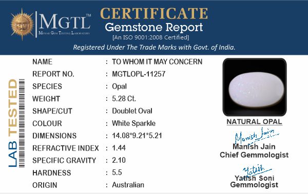 Australian Opal - 5.28 Carat Prime Quality OPL-11257