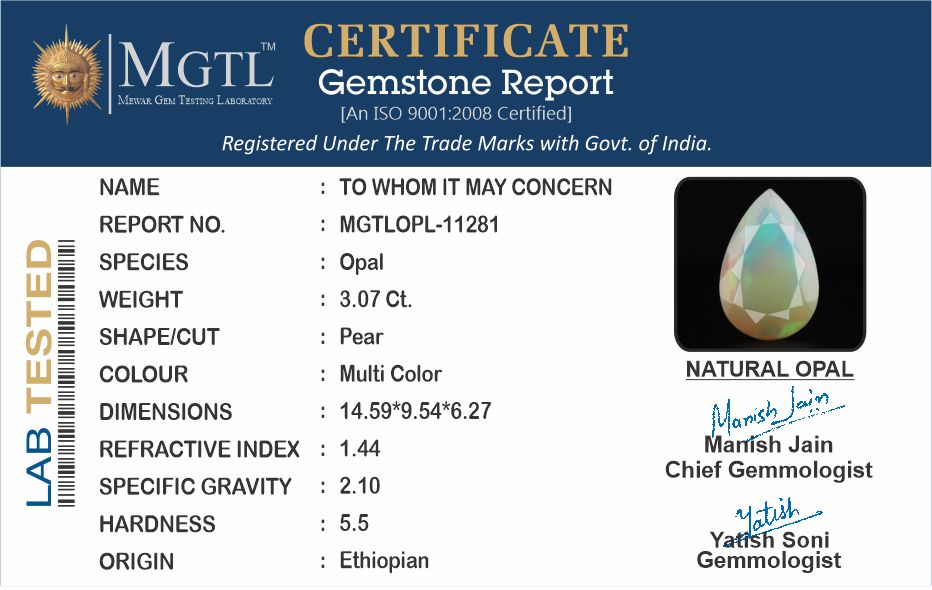 Ethiopia Fire Opal - 3.07 Carat Prime Quality OPL-11281