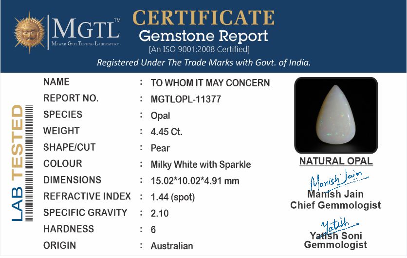 Australian Opal - 4.45 Carat Prime Quality OPL-11377