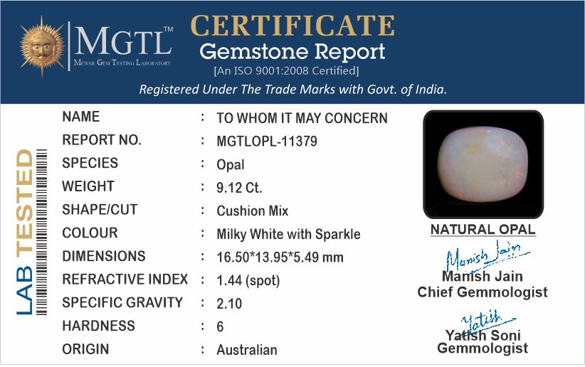 Australian Opal - 9.12 Carat Prime Quality OPL-11379