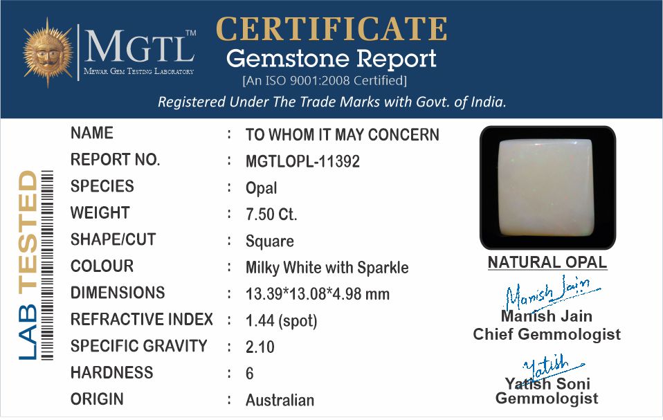 Australian Opal - 7.50 Carat Prime Quality OPL-11392