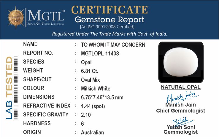 Australian Opal - 6.81 Carat Fine Quality OPL-11408
