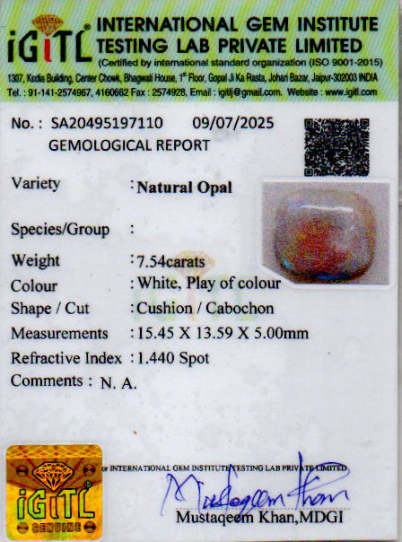 Australian Opal - 7.54 Carat Rare Quality OPL-11521