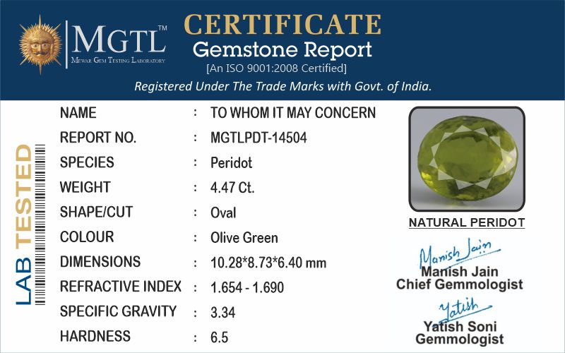 Peridot - 4.47 Carat Limited Quality PDT-14504