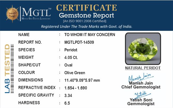Peridot - 4.05 Carat Limited Quality PDT-14509