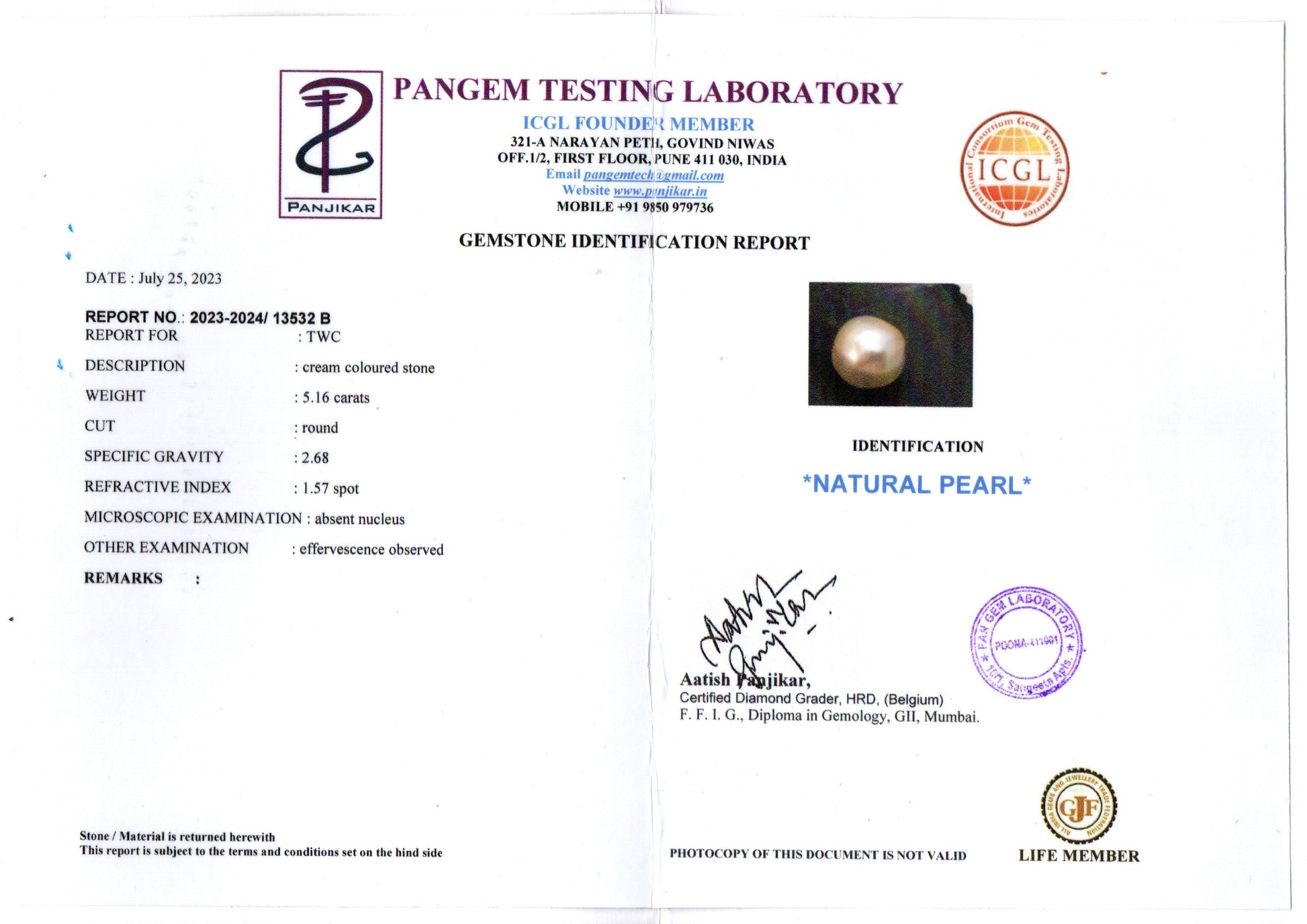 Venezuela Pearl - 5.16 Carat Limited Quality SSP-8575