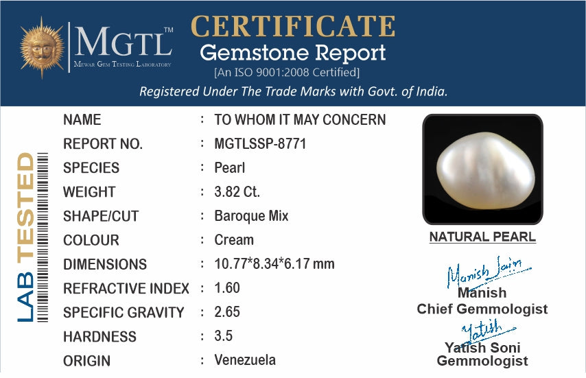 Venezuela Pearl - 3.82 Carat Limited Quality SSP-8771
