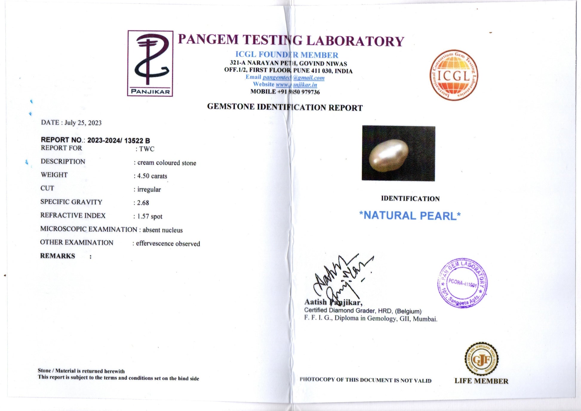 Venezuela Pearl - 4.50 Carat Limited Quality SSP-8772