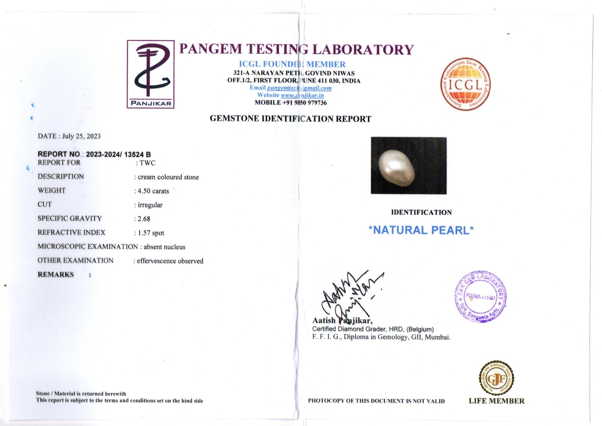 Venezuela Pearl - 4.50 Carat Limited Quality SSP-8780