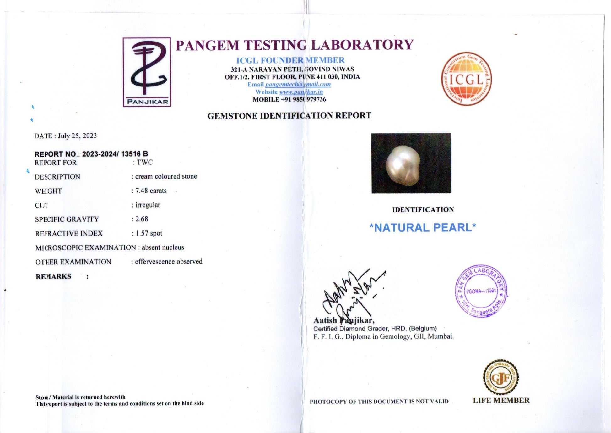 Venezuela Pearl - 7.48 Carat Limited Quality  SSP-8794
