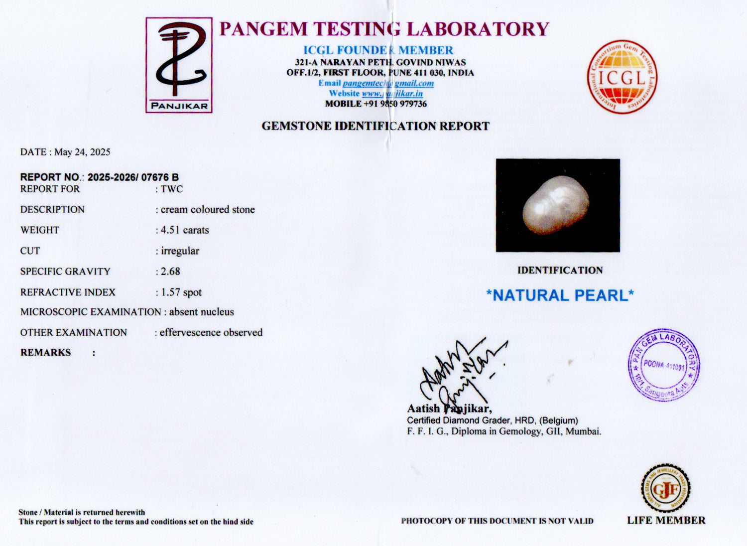 Venezuela Pearl - 4.51 Carat Limited Quality SSP-8972