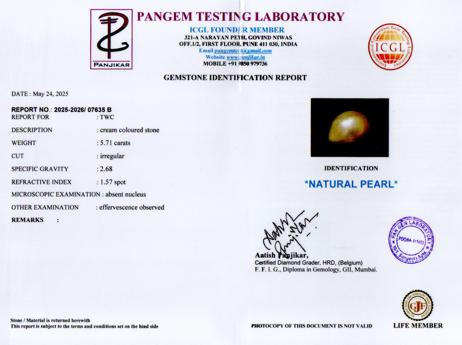 Venezuela Pearl - 5.71 Carat Limited Quality SSP-8986