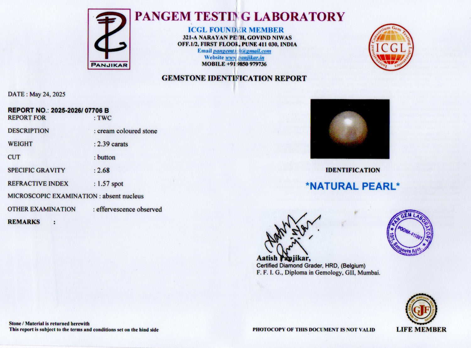 Keshi Pearl - 2.39 Carat Prime Quality SSP-8995