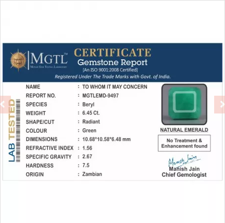 Natural Certified 3.65 Carat Prime Quality SKU-0101