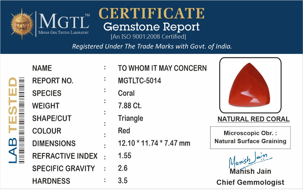 Italian Red Coral - 7.88 Carat Limited Quality TC-5014
