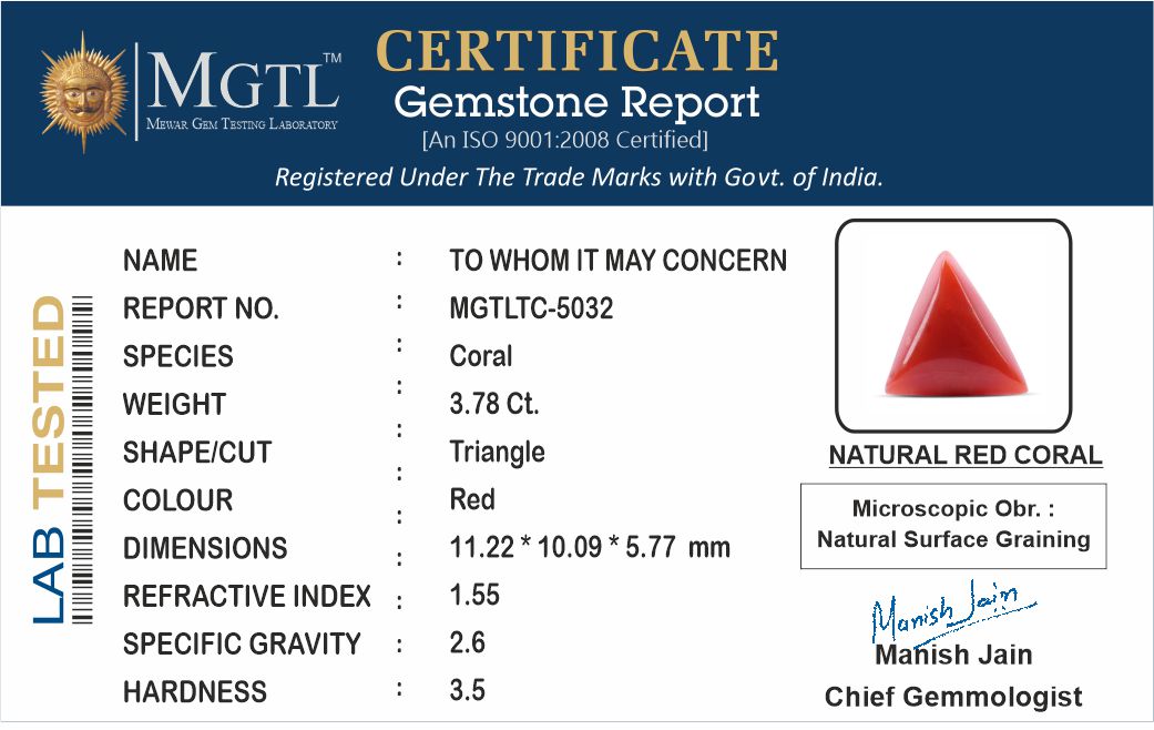Italian Red Coral - 3.78 Carat Fine Quality TC-5032