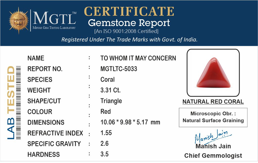 Italian Red Coral - 3.31 Carat Prime Quality TC-5033