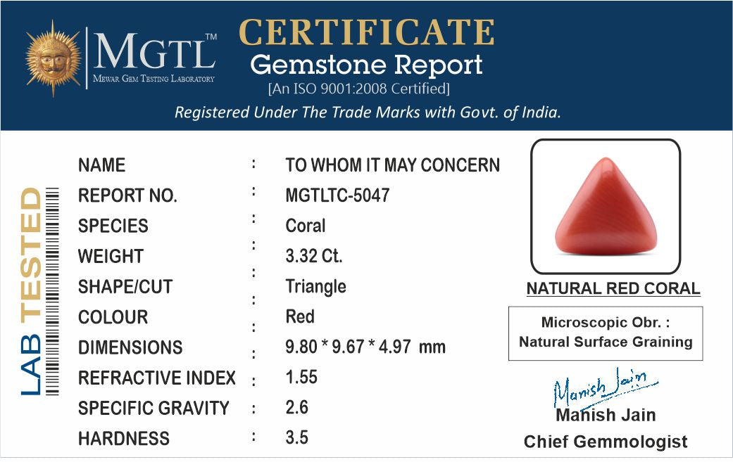 Italian Red Coral - 3.32 Carat Limited Quality TC-5047