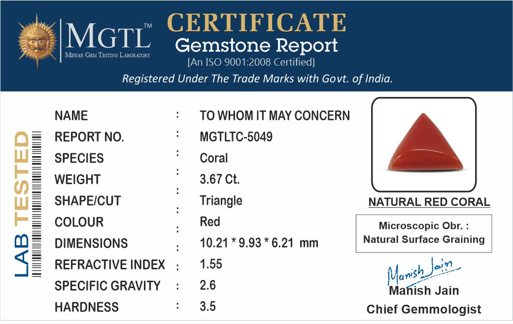 Italian Red Coral - 3.67 Carat Prime Quality TC-5049