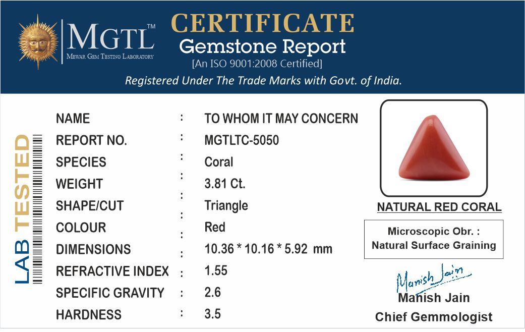 Italian Red Coral - 3.81 Carat Prime Quality TC-5050