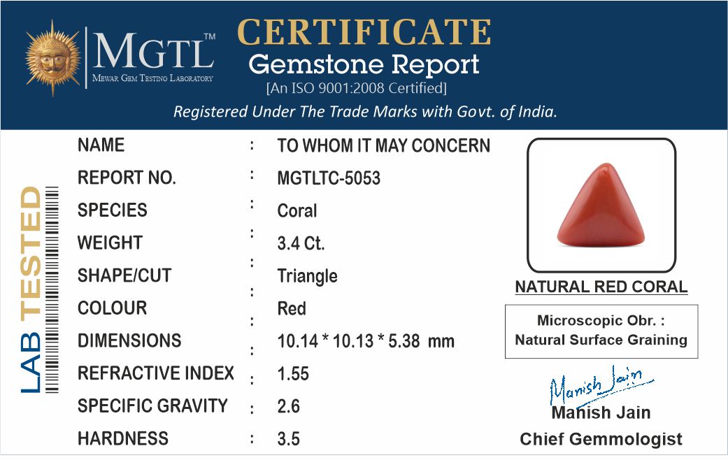 Red Coral - 3.40 Carat (3.76 Ratti - Moonga)