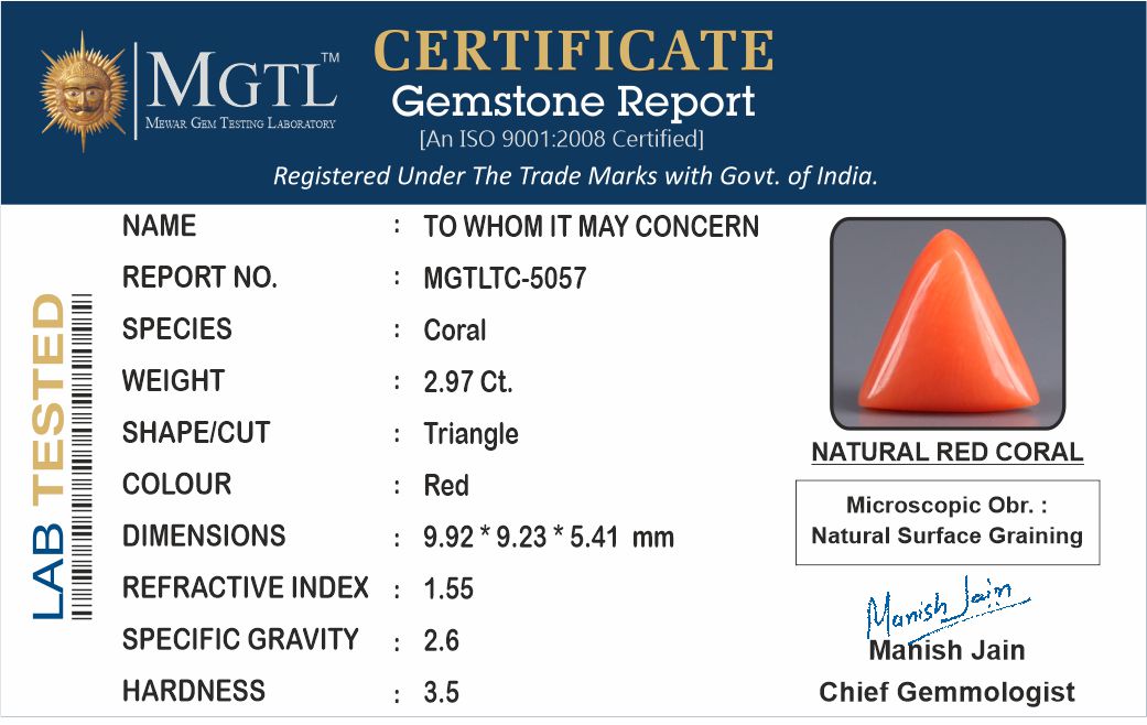 Italian Red Coral - 2.97 Carat Prime Quality TC-5057