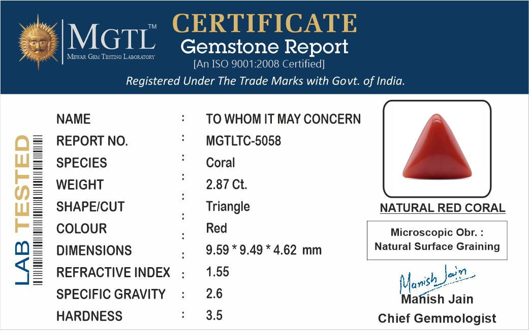 Italian Red Coral - 2.87 Carat Prime Quality TC-5058