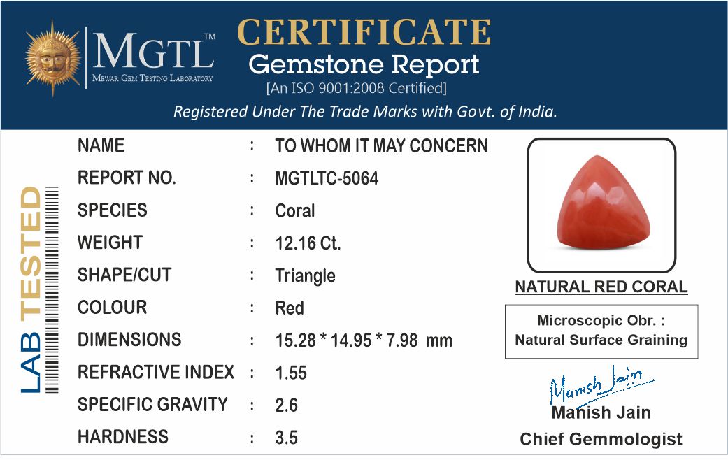 Italian Red Coral - 12.16 Carat Limited Quality TC-5064
