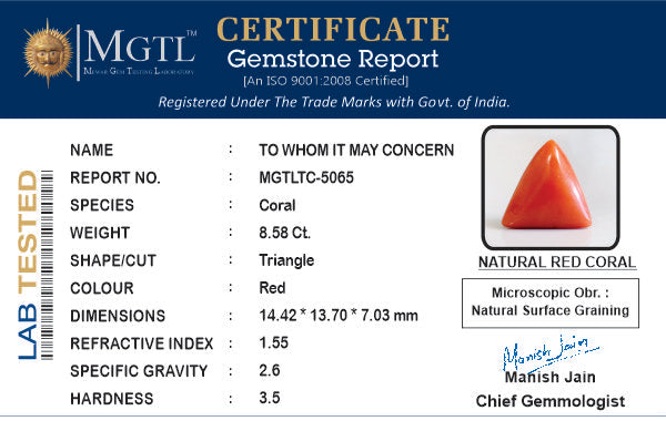 Italian Red Coral - 8.58 Carat Limited Quality TC-5065