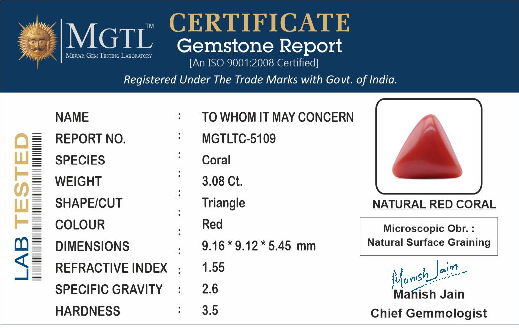 Italian Red Coral - 3.08 Carat Prime Quality TC-5109