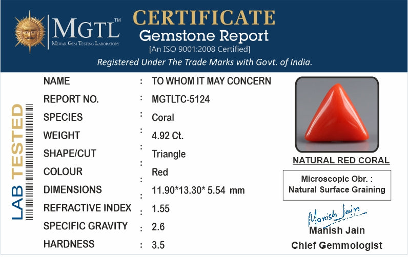 Italian Red Coral - 4.92 Carat Prime Quality TC-5124