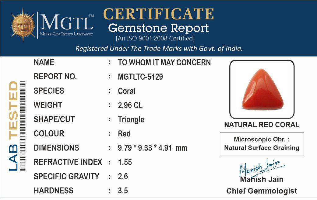 Italian Red Coral - 2.96 Carat Prime Quality TC-5129