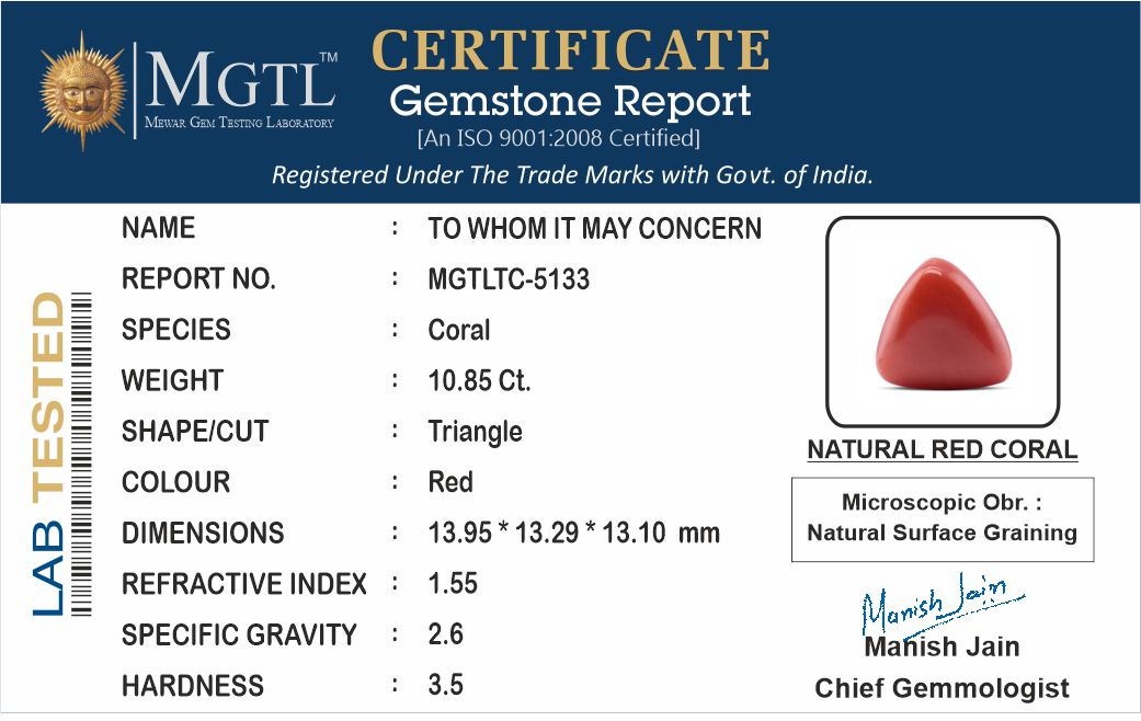 Italian Red Coral - 10.85 Carat Rare Quality TC-5133